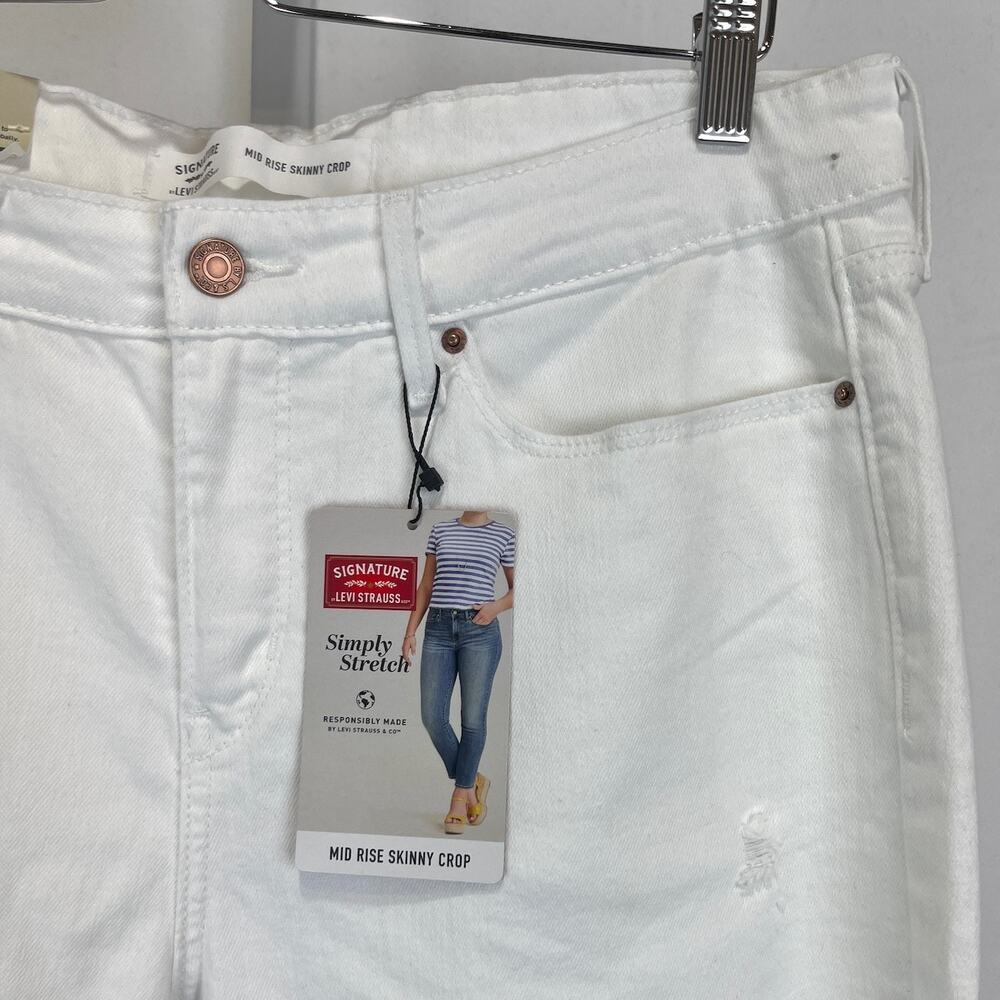 NWT LEVI STRAUSS Signature Mid Rise Skinny Crop Jeans Distressed White 14 / 32 - Picture 5 of 10